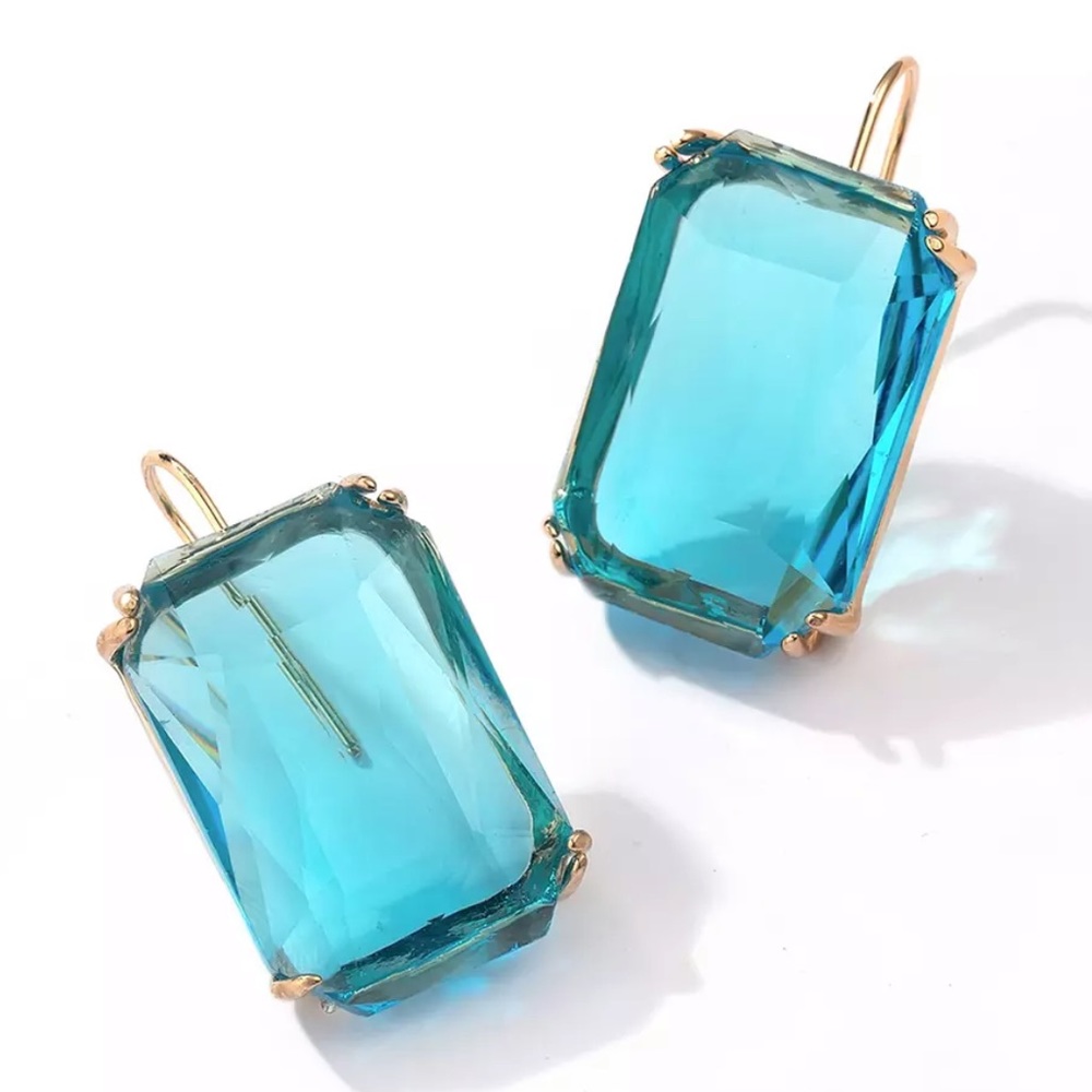 Gold-tone Single Blue Translucent Stone Earrings